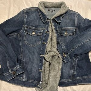 Lane Bryant Blue Denim Jacket with Gray Knit Lining